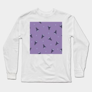 Folk flowers repeat pattern in purple background Long Sleeve T-Shirt